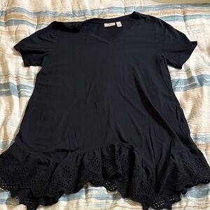 LOGO by Lori Goldstein Black Tunic with Eyelet Hem